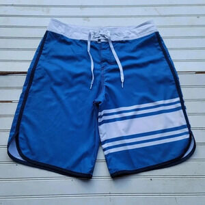 Mossimo Supply Co. Men's Blue White Striped Board Swim Surf Shorts Pockets Sz M